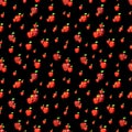 Stylish seamless pattern with random red low-poly apples.Summer digital polygonal fruit ornament on black background Royalty Free Stock Photo