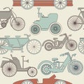 Stylish seamless pattern with vintage cars and bikes Royalty Free Stock Photo