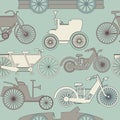 Stylish seamless pattern with vintage cars and bikes Royalty Free Stock Photo