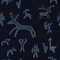 Stylish seamless texture with doodled Baikal petroglyphs