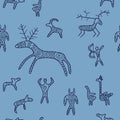 Stylish seamless texture with doodled Baikal petroglyphs