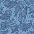 Stylish seamless texture with doodled Baikal seals Royalty Free Stock Photo