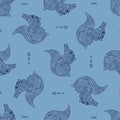 Stylish seamless texture with doodled Baikal squirrel