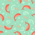 Stylish seamless texture with doodled cartoon dolphin Royalty Free Stock Photo