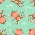 Stylish seamless texture with doodled cartoon monkey