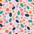 Stylish seamless vector floral ditsy pattern design of fall color flowers & leaves. Trendy autumn foliage texture background Royalty Free Stock Photo