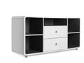 Stylish shelving unit with empty compartments. Furniture for wardrobe room