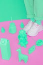 Stylish shoes and flat lay art. Minimal Pastel Summer mood concept. Ideal for bloggers, websites, magazines, business Royalty Free Stock Photo