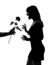 Stylish silhouette man hand offering a flower rose Royalty Free Stock Photo