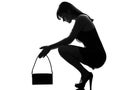 Stylish silhouette woman crouching thinkig despair