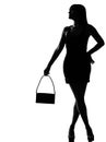 Stylish silhouette woman waiting holding purse Royalty Free Stock Photo
