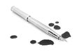 Stylish silver fountain pen and blots of ink on white Royalty Free Stock Photo