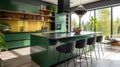 Stylish Simplicity: The Green Island Kitchen Royalty Free Stock Photo