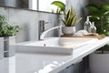 Stylish sink on a light countertop in a modern bathroom