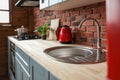 Stylish sink in modern kitchen. Home interior Royalty Free Stock Photo