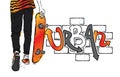 Stylish skater in jeans and sneakers. Skateboard. Vector illustration for a postcard or a poster, print for clothes. Royalty Free Stock Photo