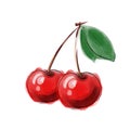 Stylish sketch of a beautiful appetizing healthy fresh fruit Cherry
