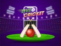 Stylish Smartphone video screen showing live cricket match.