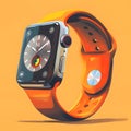 Stylish Smartwatch with Orange Band on Yellow Background