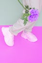 Stylish Sneakers look. Minimal aesthetic pastel monochrome design. Ideal for bloggers, websites, magazines, business Royalty Free Stock Photo