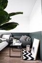 Stylish sofa corner in bedroom decorated in scandinavian style with well decorated / decoration idea / interior design / stylish Royalty Free Stock Photo