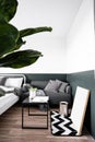 Stylish sofa corner in bedroom decorated in scandinavian style with well decorated / decoration idea / interior design / stylish Royalty Free Stock Photo