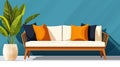 Stylish sofa with pillows and plant isolated Royalty Free Stock Photo