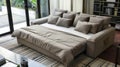 A stylish sofa that transforms into a comfortable queensized bed ideal for overnight guests. .