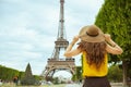 Stylish solo tourist woman in Paris, France sightseeing Royalty Free Stock Photo