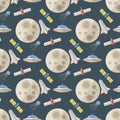 Stylish space ship seamless pattern background astrology radar cosmos universe technology meteor science shuttle