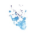 Stylish splashes, blue paint stains and splatter abstract background. Watercolor illustration isolated on white background. Royalty Free Stock Photo