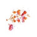 Stylish splashes, orange and pink paint splatter abstract background. Watercolor illustration isolated on white background. World Royalty Free Stock Photo