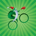 Stylish sports Santa Claus rides a bicycle with a bell. Christmas 3D Sign. Abstract. Vector. Icon Royalty Free Stock Photo