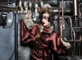 stylish steampunk lady in a creative interior.