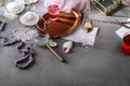 Stylish still life with rose water Royalty Free Stock Photo