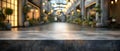Stylish Stone Tabletop View with Blurred Mall Ambiance. Concept Stone Tabletop, Stylish Decor, Mall