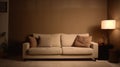 Stylish studio apartment interior with comfortable beige sofa. generative ai Royalty Free Stock Photo