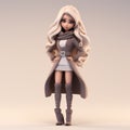 Dark Beige And White Fashionista: Detailed 3d Model Character