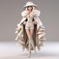 Stylish 3d Female Model In Rococo-inspired White Coat And Hat