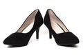 Stylish suede black women shoes on white background