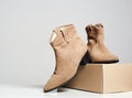 stylish suede boots. fashionable female shoes Royalty Free Stock Photo
