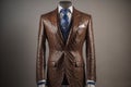 Stylish suits on mannequins on solid color background, closeup. ai generative Royalty Free Stock Photo