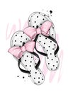 Stylish summer flip flops with a beautiful bow. Fashion footwear. Stylish clothes. Vector illustration for greeting card or poster