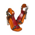 Stylish summer high heels female orange brown leather shoes