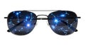 Stylish sunglasses with galaxy reflection isolated on white background isolated on white background Royalty Free Stock Photo