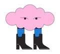 Stylish surreal cloud in boots flat line color isolated conceptual clipart