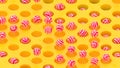 Stylish sweet candy abstract background. 3d illustration pink and yellow colors