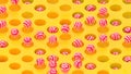 Stylish sweet candy abstract background. 3d illustration pink and yellow colors