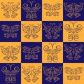Stylish symmetrical seamless pattern with different butterflies