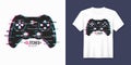 Stylish t-shirt and apparel trendy design with glitchy gamepad,